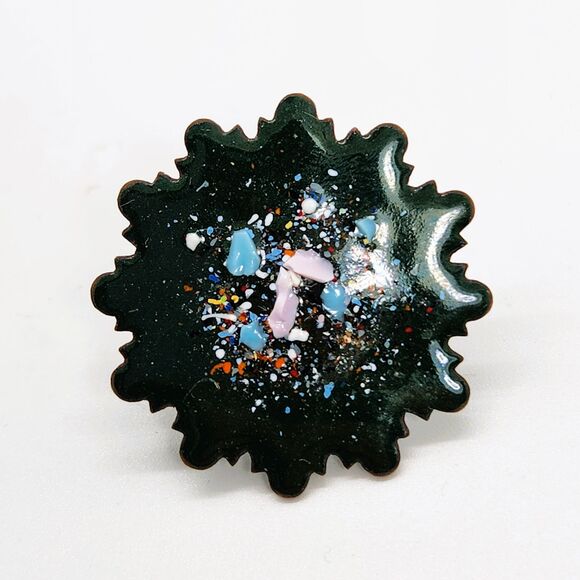 1950s Copper Enamel Clip On Earrings Retro Starburst Geometric Shape Glass Frit - Picture 4 of 9